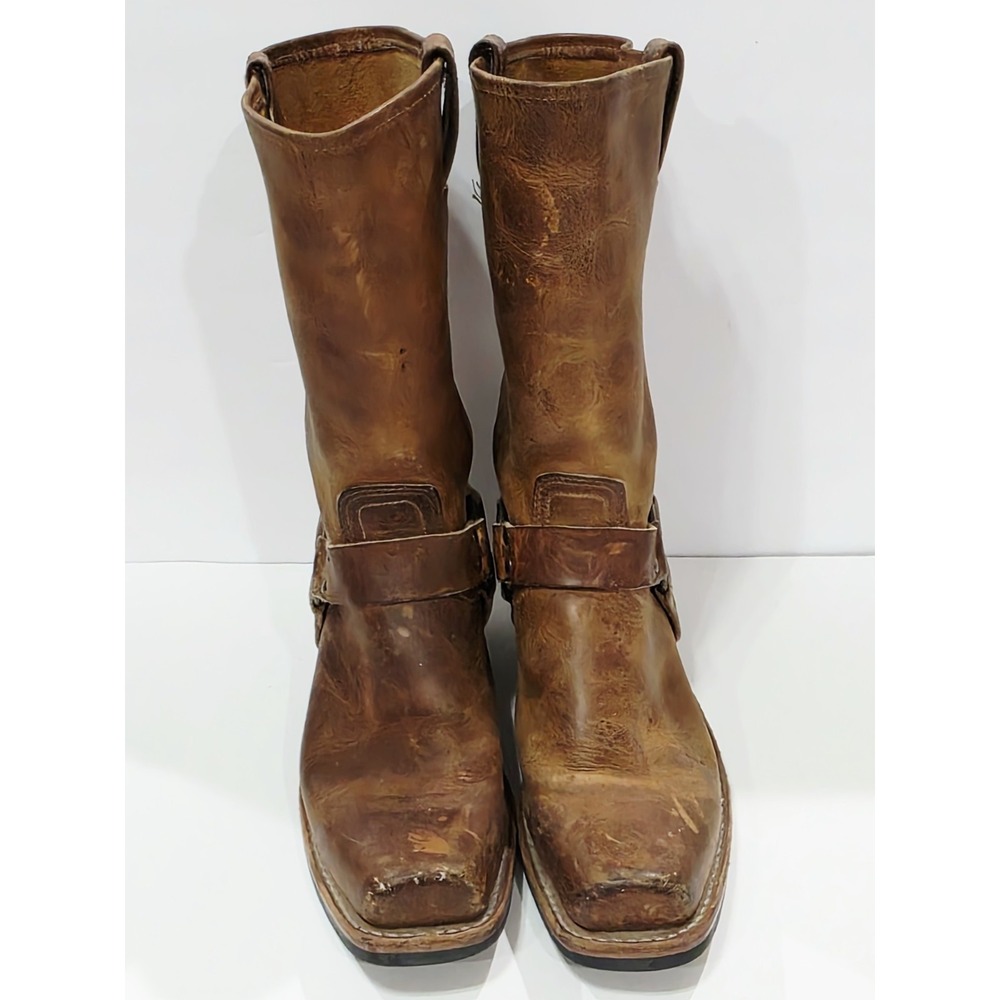 Frye 77300 Tan Brown Leather Boot Riding Moto Harness Women Biker 10 M Used RARE - Picture 4 of 16